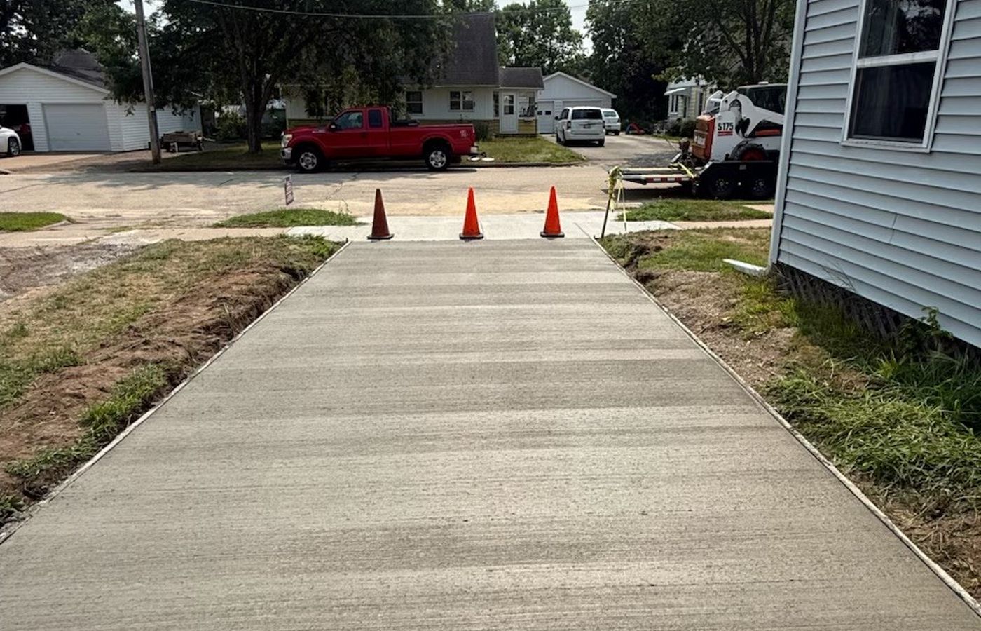 Poured concrete driveway